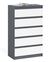 Узкий комод пять ящиков МК 700.5 графит/белый