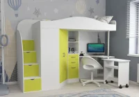 Кровать чердак Юниор-4 белый/лайм