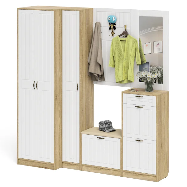 Модульная прихожая П-6 дуб сонома/белое дерево фрезеровка прованс