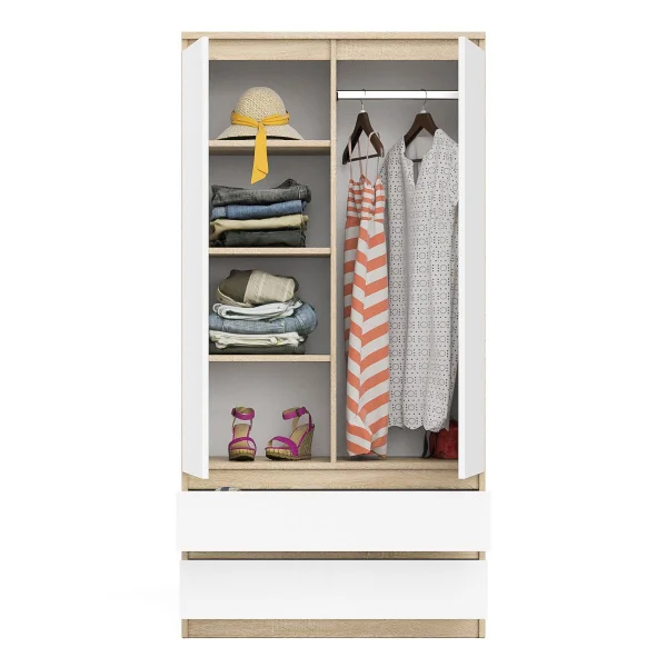 Шкаф два ящика и две дверки МШ 900.1 дуб сонома/белый