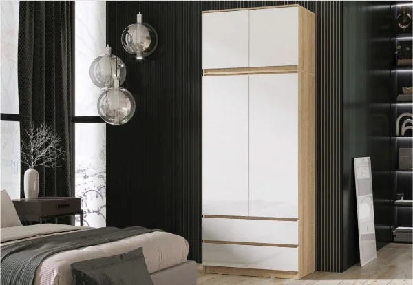 Шкаф Челси 2-х створчатый с антресоль-тумба универсальная дуб сонома/белый глянец