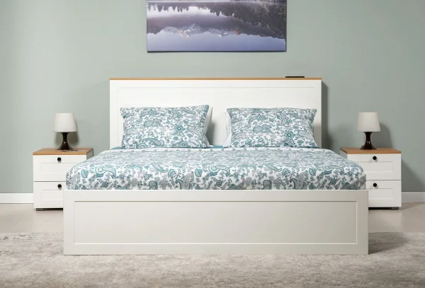 Кровать Остин 11.53 белый шагрень/дуб крафт золотой