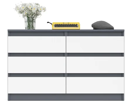 Широкий комод шесть ящиков МК 1200.6 графит/белый