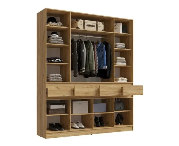 Шкаф 4-х створчатый Роджина дуб крафт/белый глянец