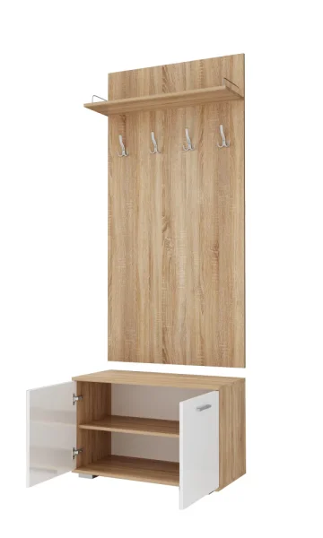 Вешалка с тумбой Италия В-800+О-800 дуб сонома/белый глянец