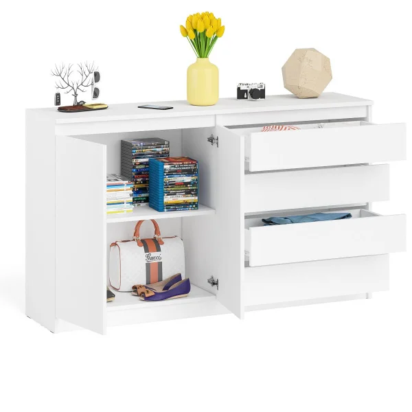 Комод широкий четыре ящика и две дверки МК 1600.1 белый