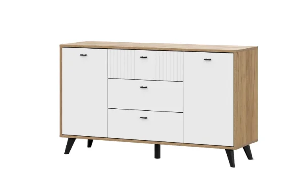 Комод Милан 3 ящика двухстворчатый дуб золотой/белый матовый