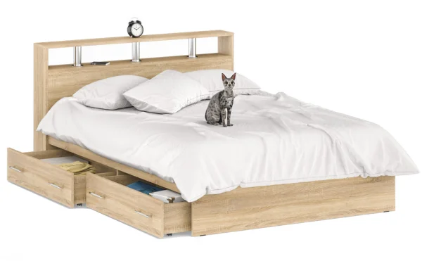 Кровать Камелия с ящиками дуб сонома