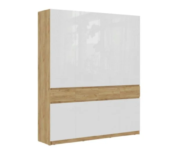 Шкаф 4-х створчатый Роджина дуб крафт/белый глянец