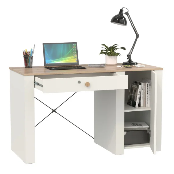 Стол письменный Джастин 12.154 белый шагрень/дуб белый