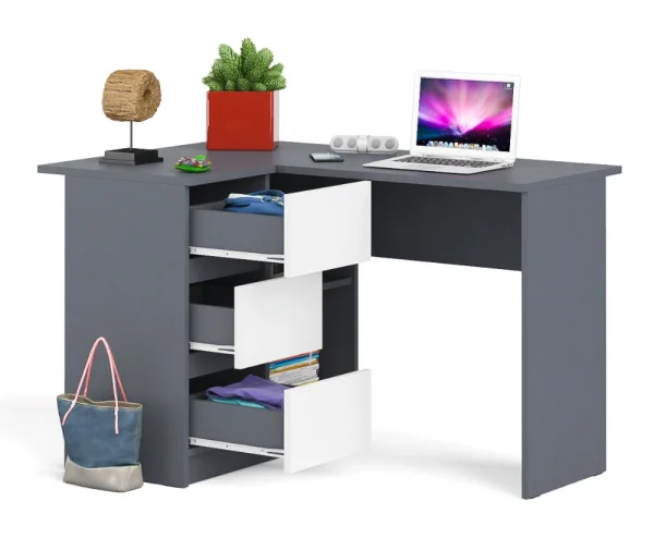 Угловой компьютерный стол МС-16 графит/белый (левый)