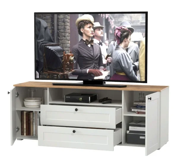 Тумба под ТВ Остин 16.47 белый шагрень/дуб крафт золотой