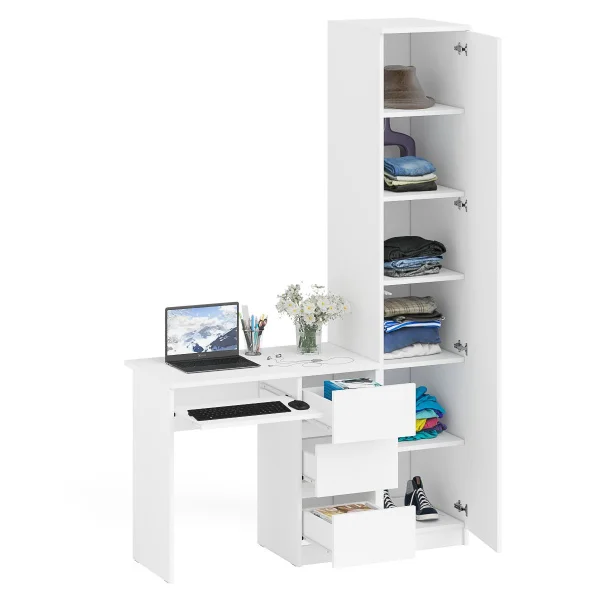 Комплект Мори Стол компьютерный МС-6 правый + Пенал МШ 400.1 белый