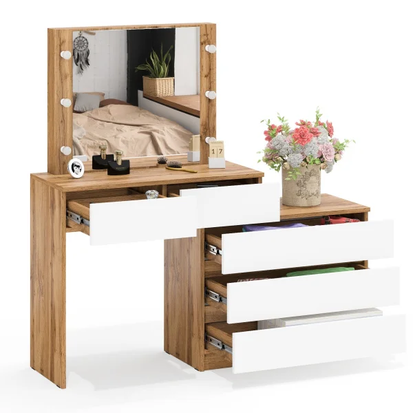 Стол косметический с подсветкой 110 дуб вотан/белый