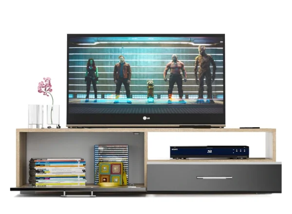 Тумба под ТВ Ларго 1.4 дуб сонома/чёрный глянец