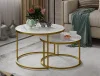 Стол журнальный Вега золото, стекло белый мрамор