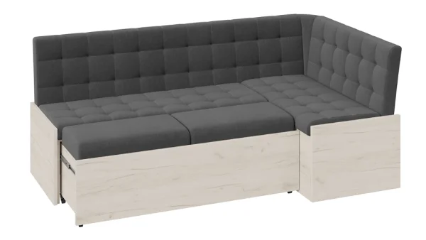 Скамья угловая Форест со спальным местом дуб крафт белый, велюр серый