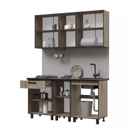 Кухня Эдинбург 1.6 железный камень/дуб крафт серый