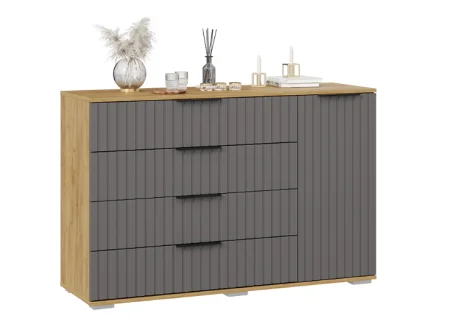 Комод комбинированный Хилтон дуб крафт золотой/графит матовый