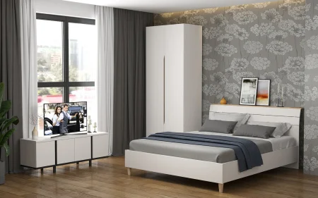 Кровать Муссон 11.41 белый/дуб эндгрейн элегантный