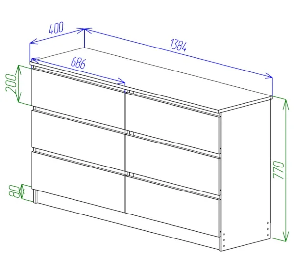 Комод Охта Лайт 1380.6 дуб вотан/белый