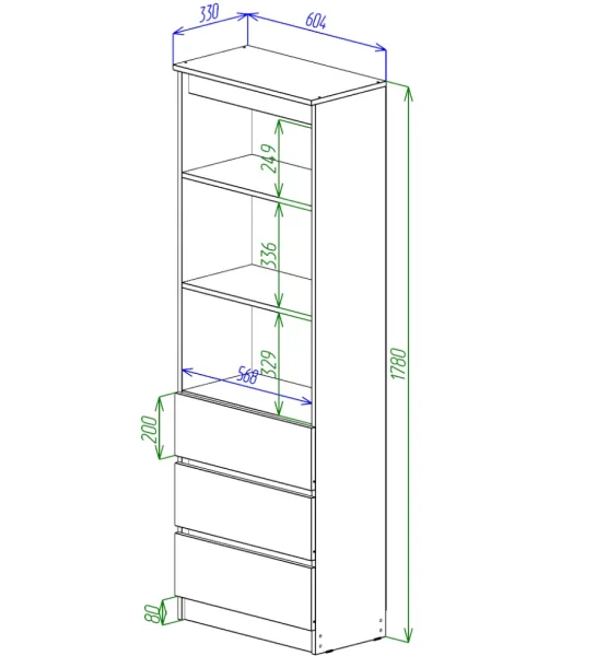 Стеллаж Охта Лайт 600.3 дуб вотан/белый