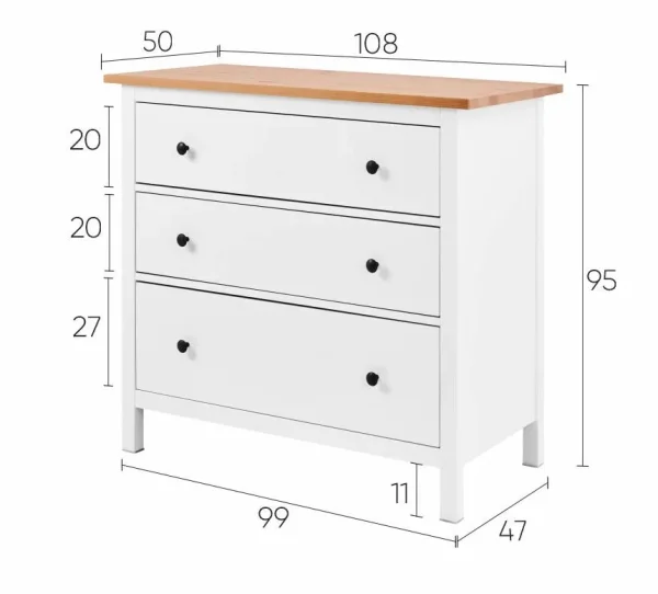 Комод 3 ящика Кымор белый/светло-коричневый