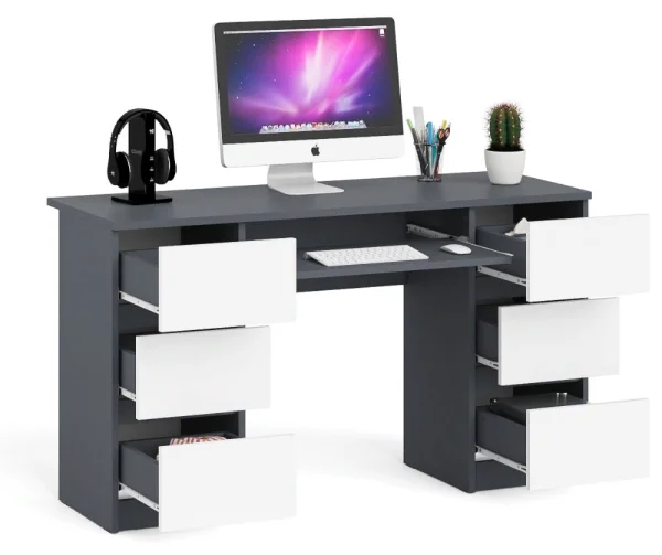Компьютерный стол с двумя тумбами МС-2 графит/белый