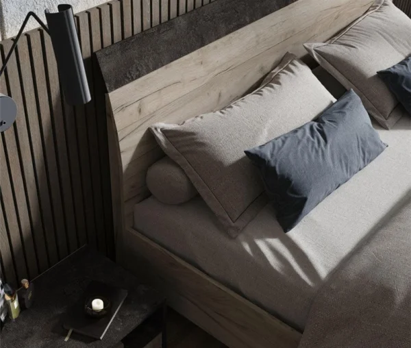 Кровать Эдинбург железный камень/дуб крафт серый