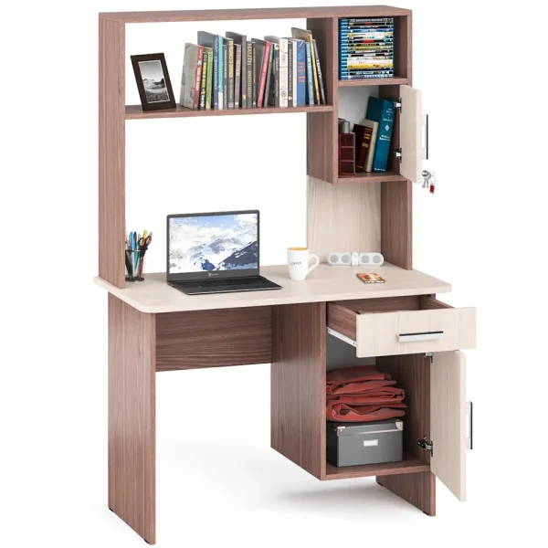 Стол письменный МД 1.09 с надстройкой ясень шимо темный/ясень шимо светлый