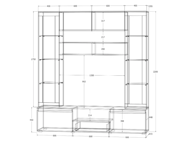 Центральная секция Лиана дуб крафт белый/дуб крафт золотой