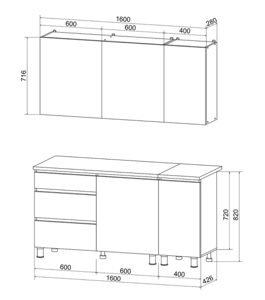 Кухонный гарнитур Денвер 1,6 м графит