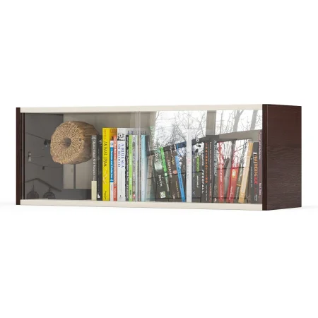 Полка книжная со стеклом КН 01 венге/белый