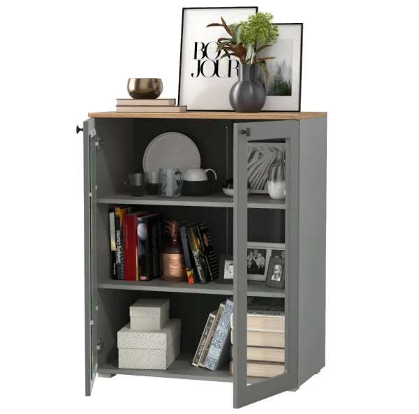 Шкаф-витрина (тумба) Остин 16.394.01 серый графит/дуб крафт золотой