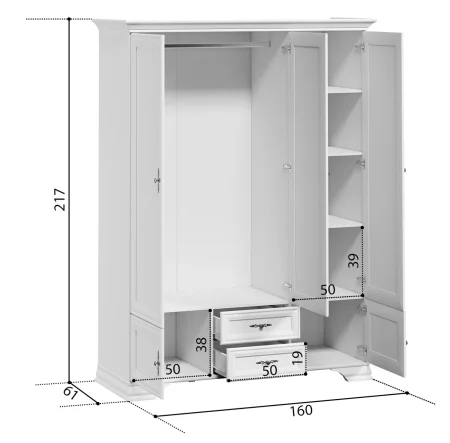 Шкаф платяной трехдверный Кентаки SZF5D2S белый