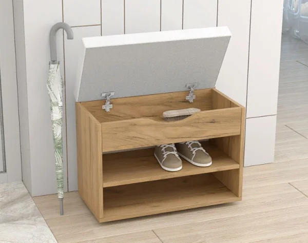 Обувница мягкая №3 дуб крафт золотой/белый экокожа Обувница мягкая №3 дуб крафт золотой/белый экокожа