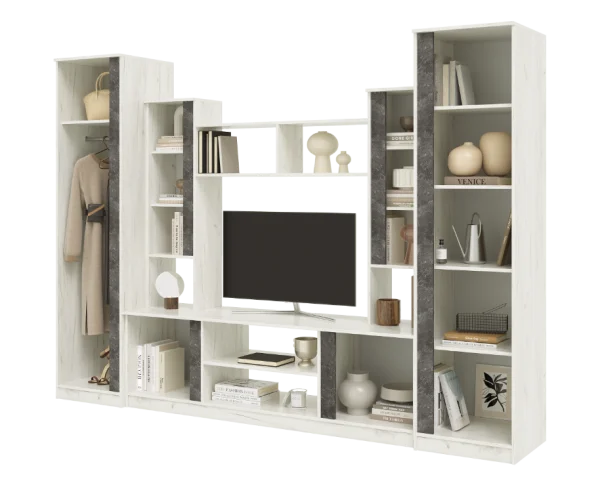 Гостиная Атлантида-5 бетон темный/дуб крафт белый