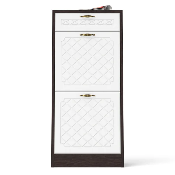 Тумба для обуви П-6 2 секции венге/белое дерево фрезеровка ромб