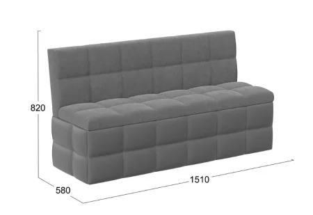 Скамья прямая Домино исп 2 кожзам серый, велюр серый