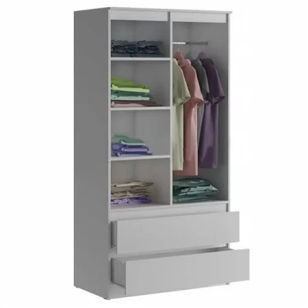 Шкаф 2-х створчатый комбинированный Челси белый/белый глянец