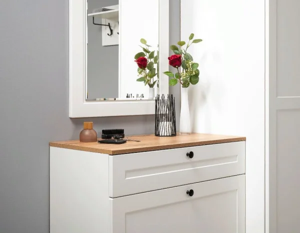 Тумба для обуви Остин 16.121 белый шагрень/дуб крафт золотой