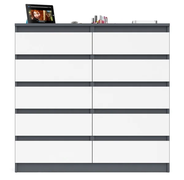 Комод десять выдвижных ящиков МК 1200.10 графит/белый