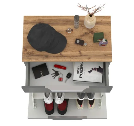 Тумба для обуви Октава 16.127 серый графит/дуб крафт золотой