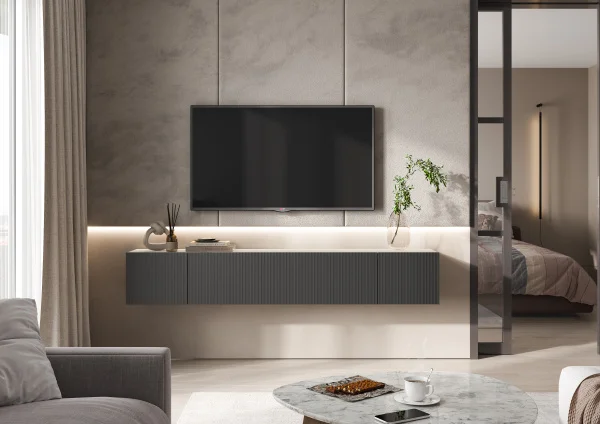 Подвесная тумба ТВ Оскар дуб крафт белый/графит софт Подвесная тумба ТВ Оскар дуб крафт белый/графит софт