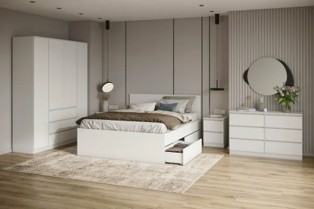 Кровать двуспальная Мори с ящиками КРМЯ 1400.1 белый