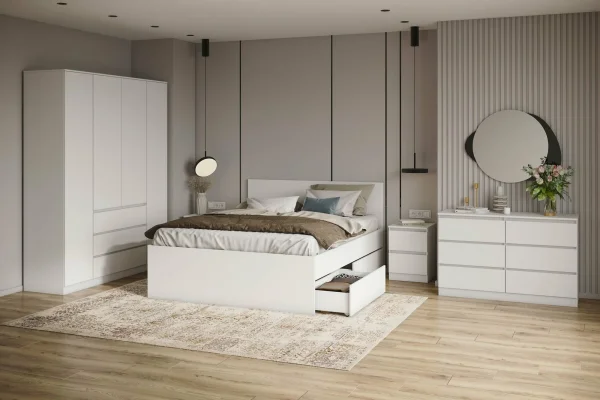 Кровать двуспальная Мори с ящиками КРМЯ 1400.1 белый