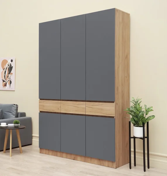 Шкаф 3-х створчатый Роджина дуб крафт/графит