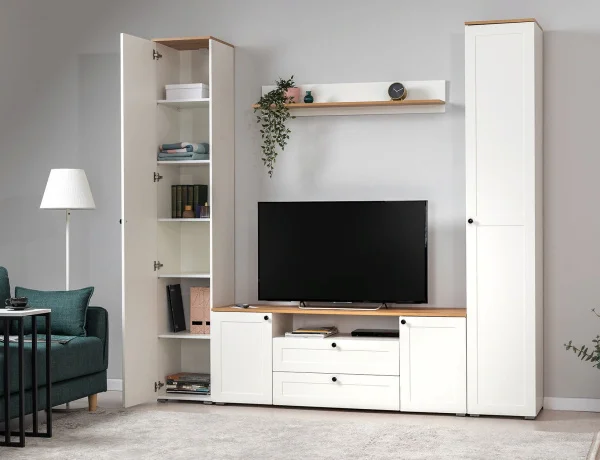 Шкаф-пенал Остин 13.227 белый шагрень/дуб крафт золотой