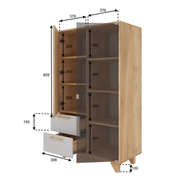 Шкаф-витрина Ньерд дуб вотан/белый софт