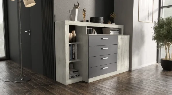 Комод Ангара дуб крафт белый/графит